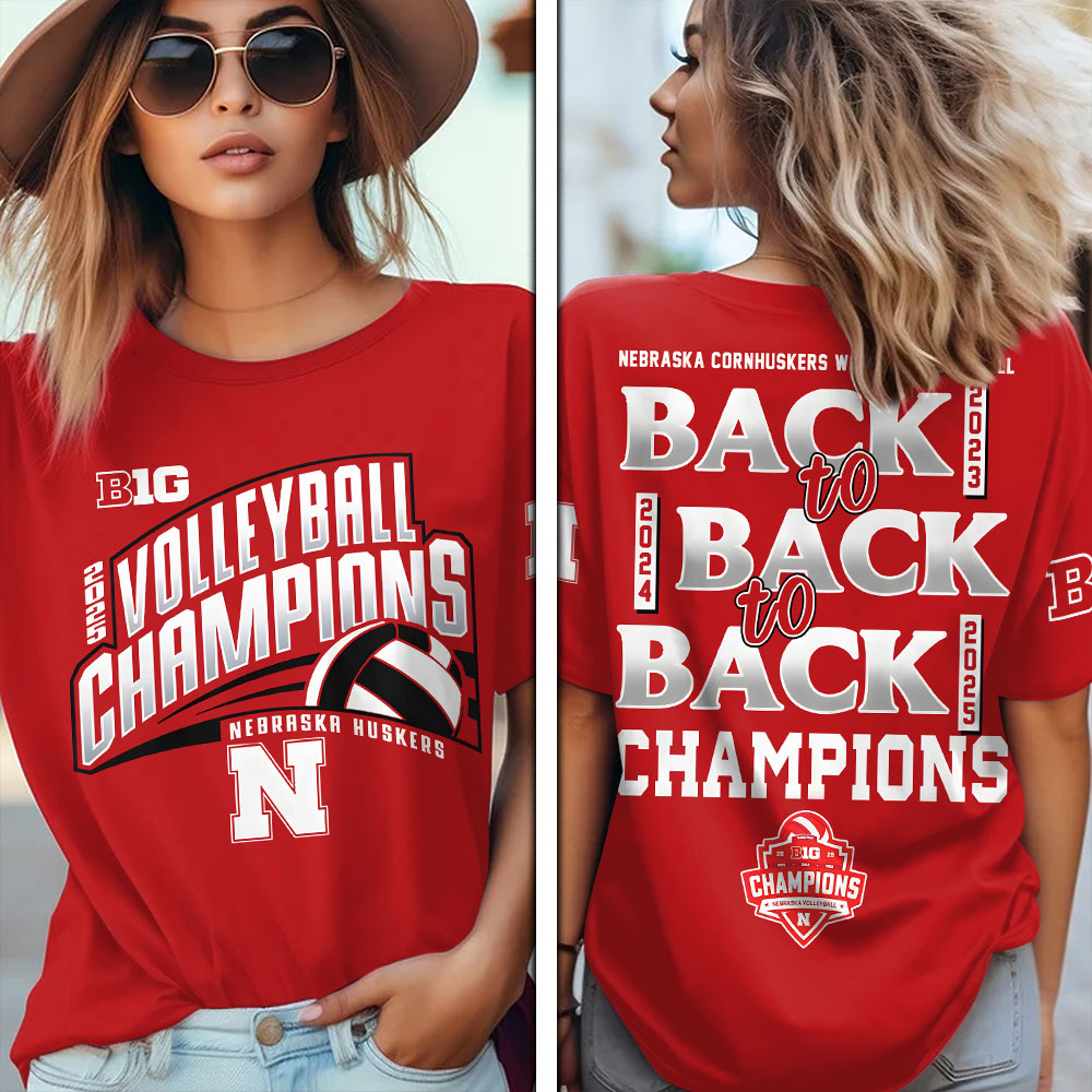 Nebraska Cornhuskers Women's Volleyball 2025 Big Ten Champions 3D Apparel – MAITM13874