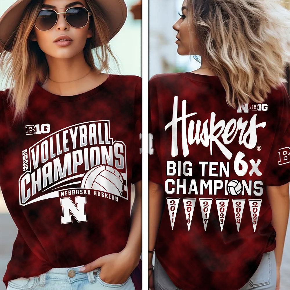 Nebraska Cornhuskers Women's Volleyball 2025 Big Ten Champions 3D Apparel – MAITM13881