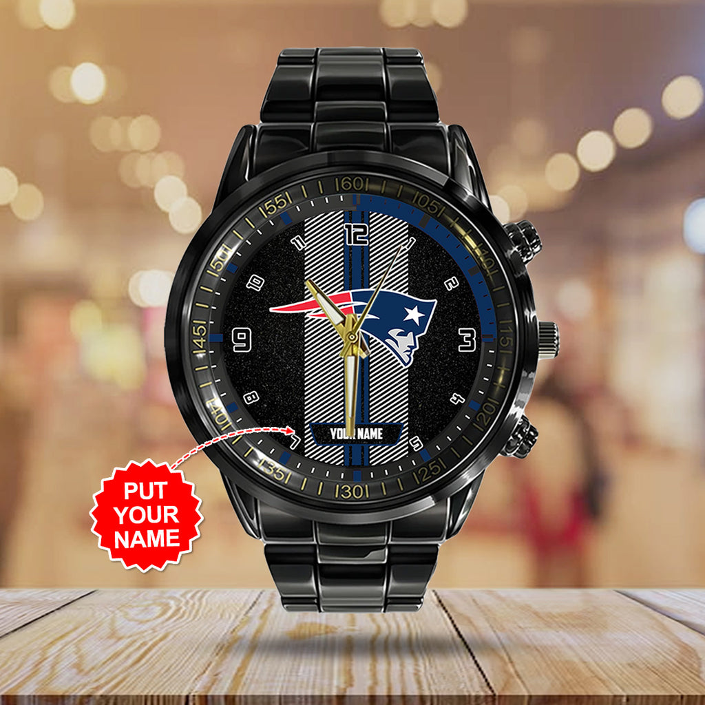 Personalized New England Patriots Black Stainless Steel Watch – TANTN16028