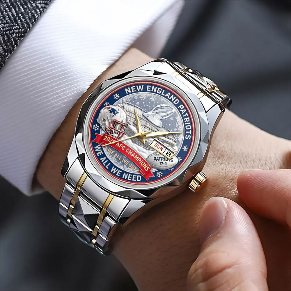 New England Patriots 2025 AFC Champions Alloy Luxury Quartz Watch – MAITM14620