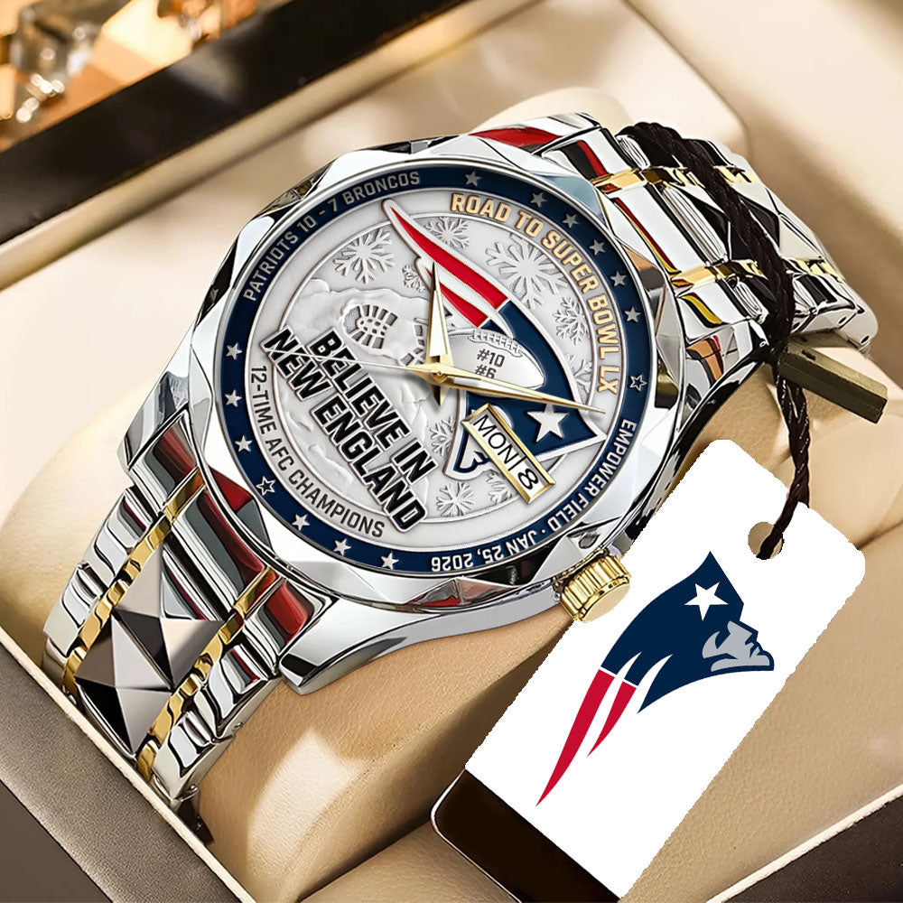 New England Patriots 2025 AFC Champions Alloy Luxury Quartz Watch – TANTN20684