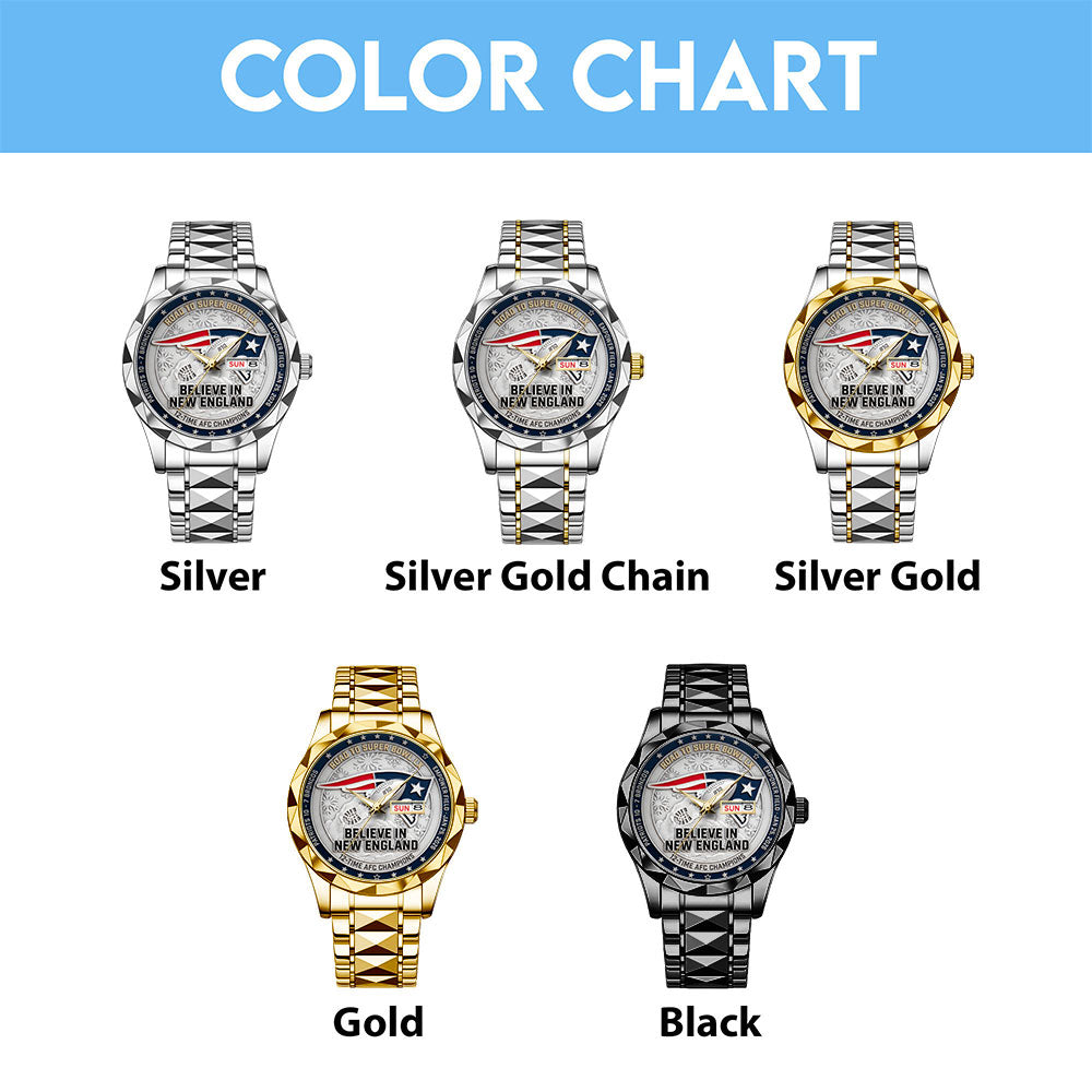New England Patriots 2025 AFC Champions Alloy Luxury Quartz Watch – TANTN20684