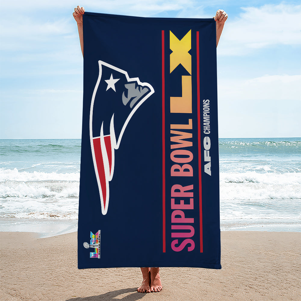 New England Patriots 2025 AFC Champions Rectangle Beach Towel – TANTN20610