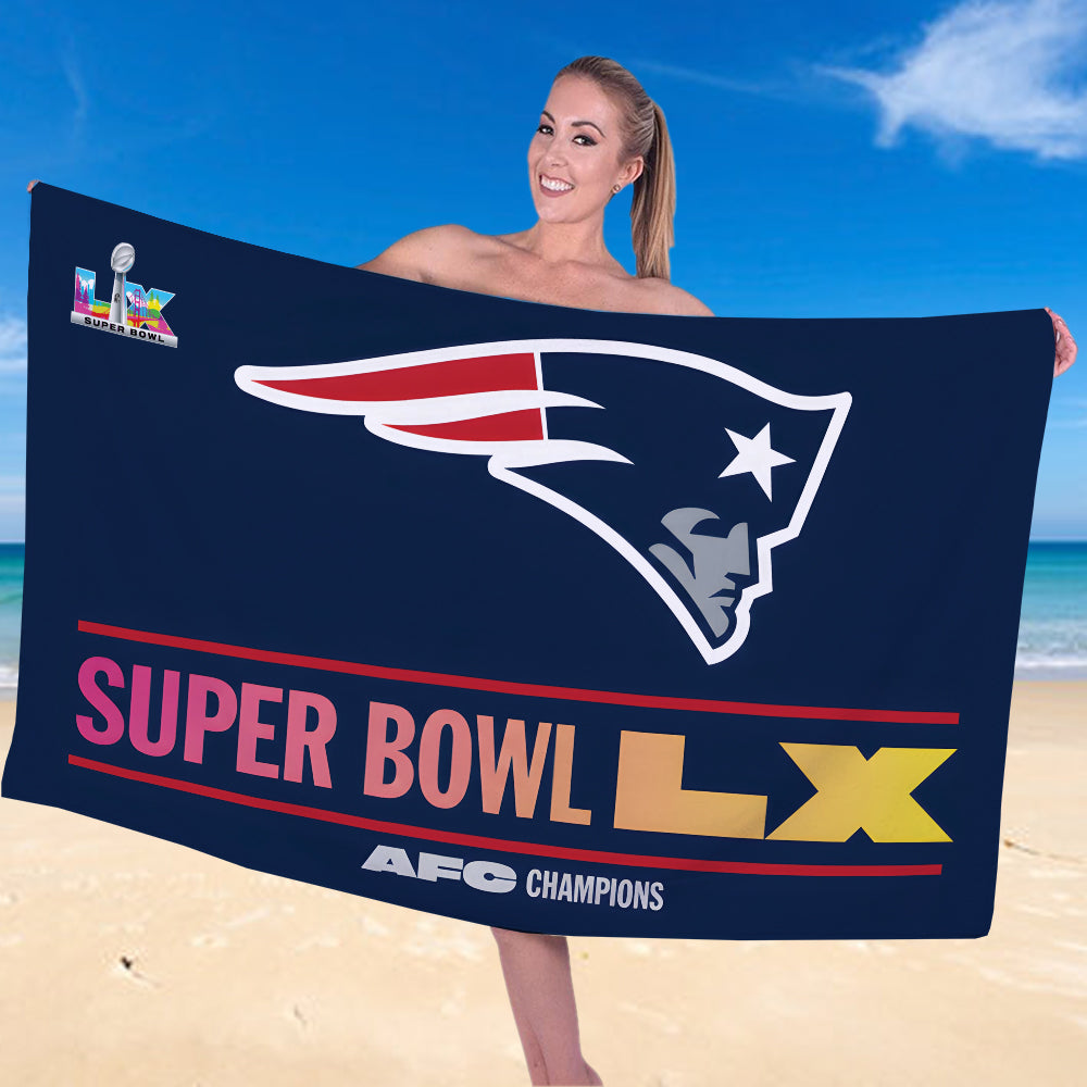 New England Patriots 2025 AFC Champions Rectangle Beach Towel – MAITM14600