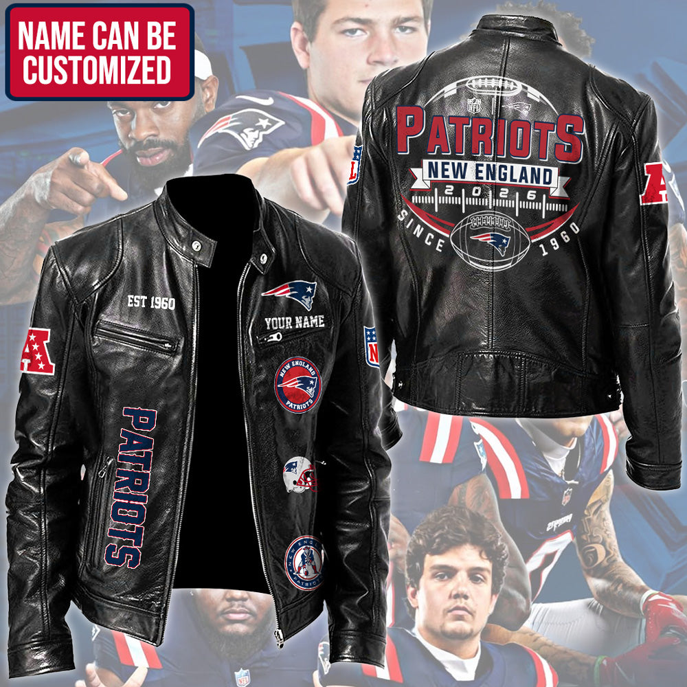 Personalized New England Patriots Motorcycle Leather Jacket – TMTHU3170