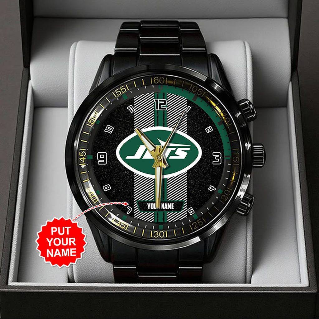 Personalized New York Jets Black Stainless Steel Watch – TANTN16030