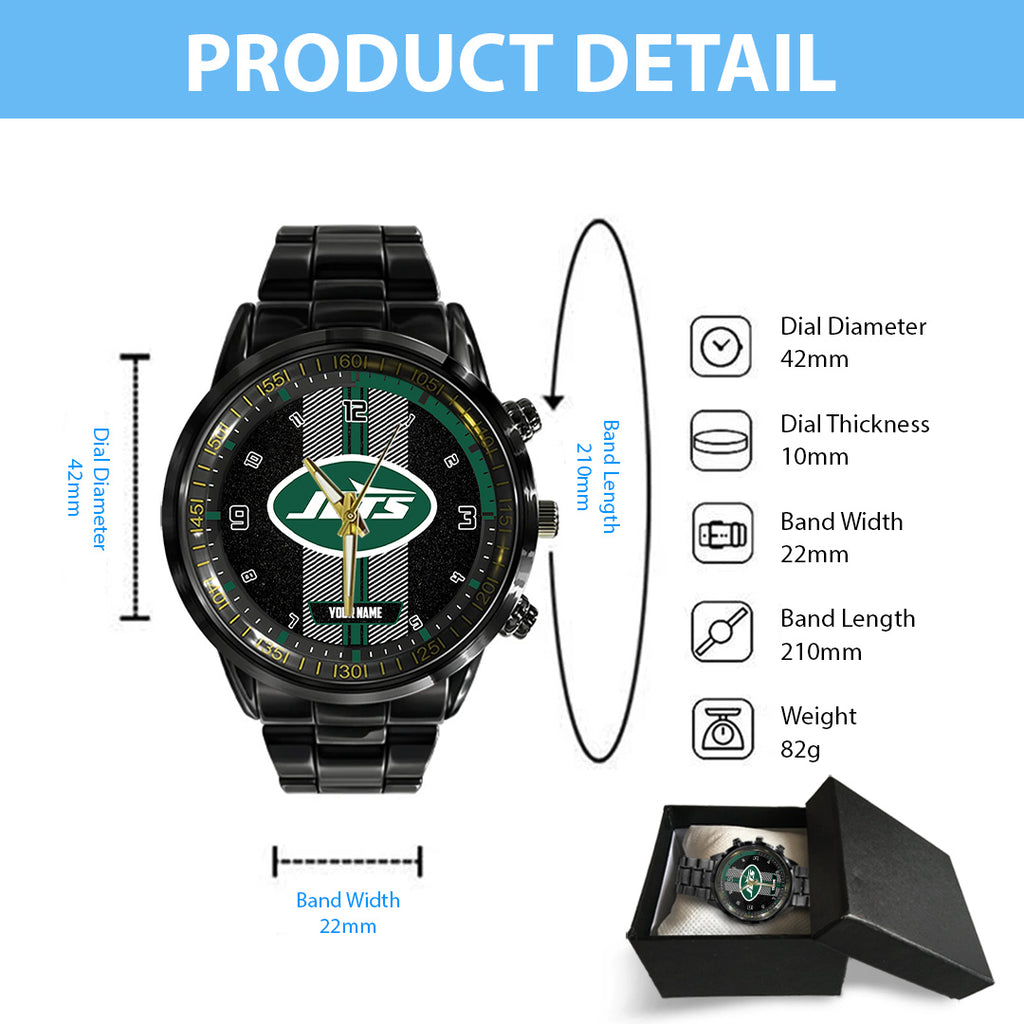 Personalized New York Jets Black Stainless Steel Watch – TANTN16030