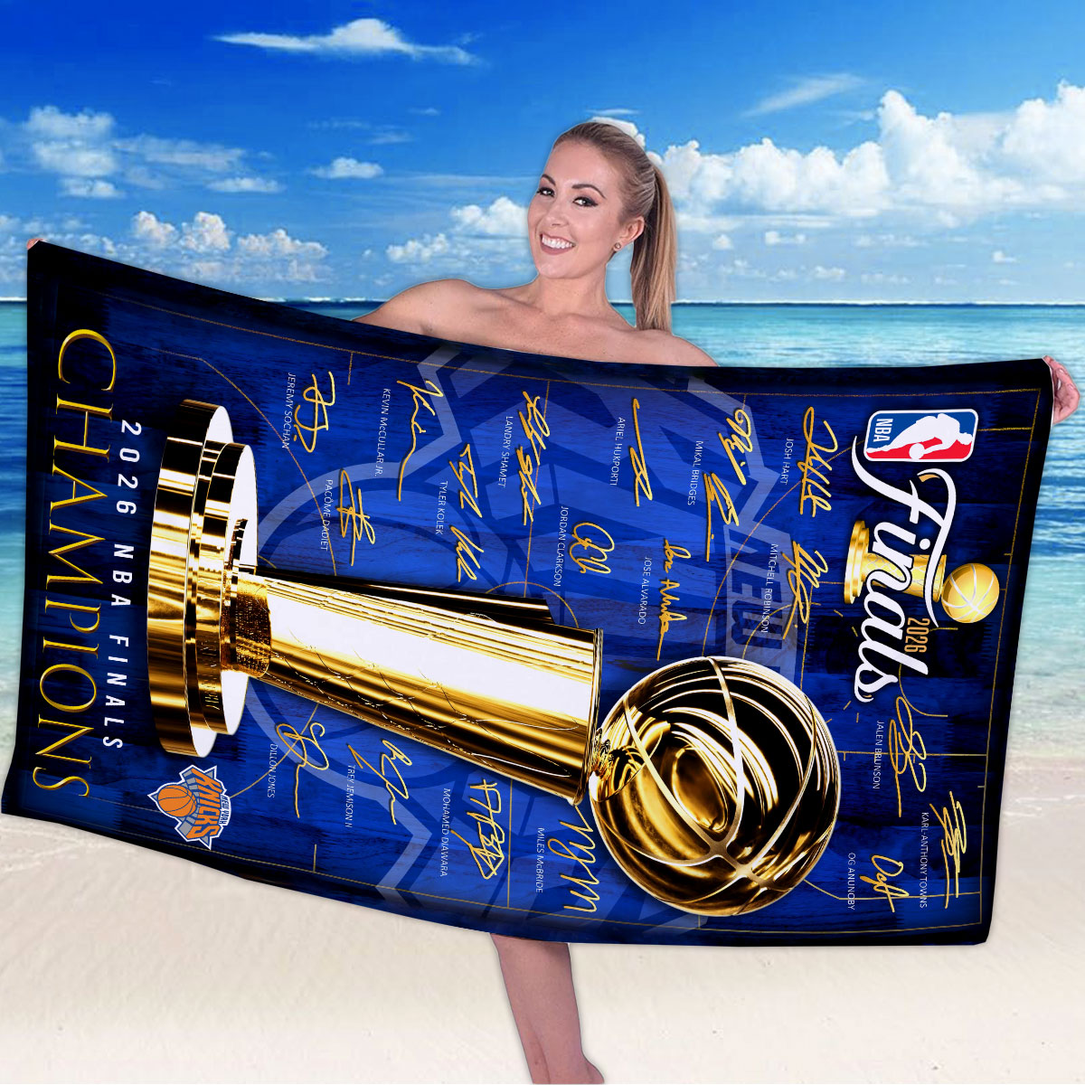 New York Knicks 2026 NBA Finals Champions Rectangle Beach Towel – HOATT18628