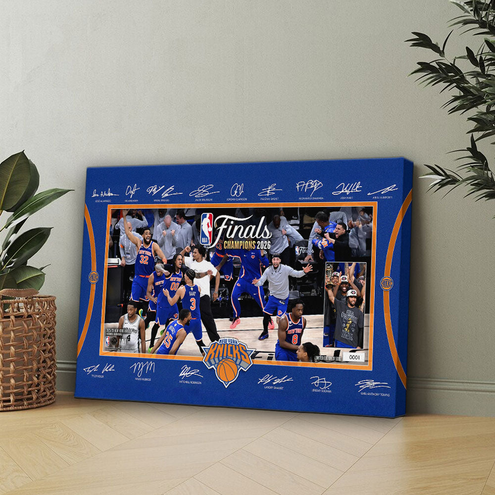 New York Knicks 2026 NBA Finals Champions Rectangle Canvas With Inner Frame – HOATT18771