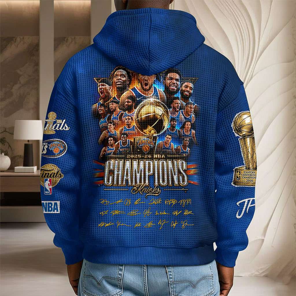 New York Knicks 2026 NBA Finals Champions 3D Unisex Waffle Hoodie – TMTHU6927