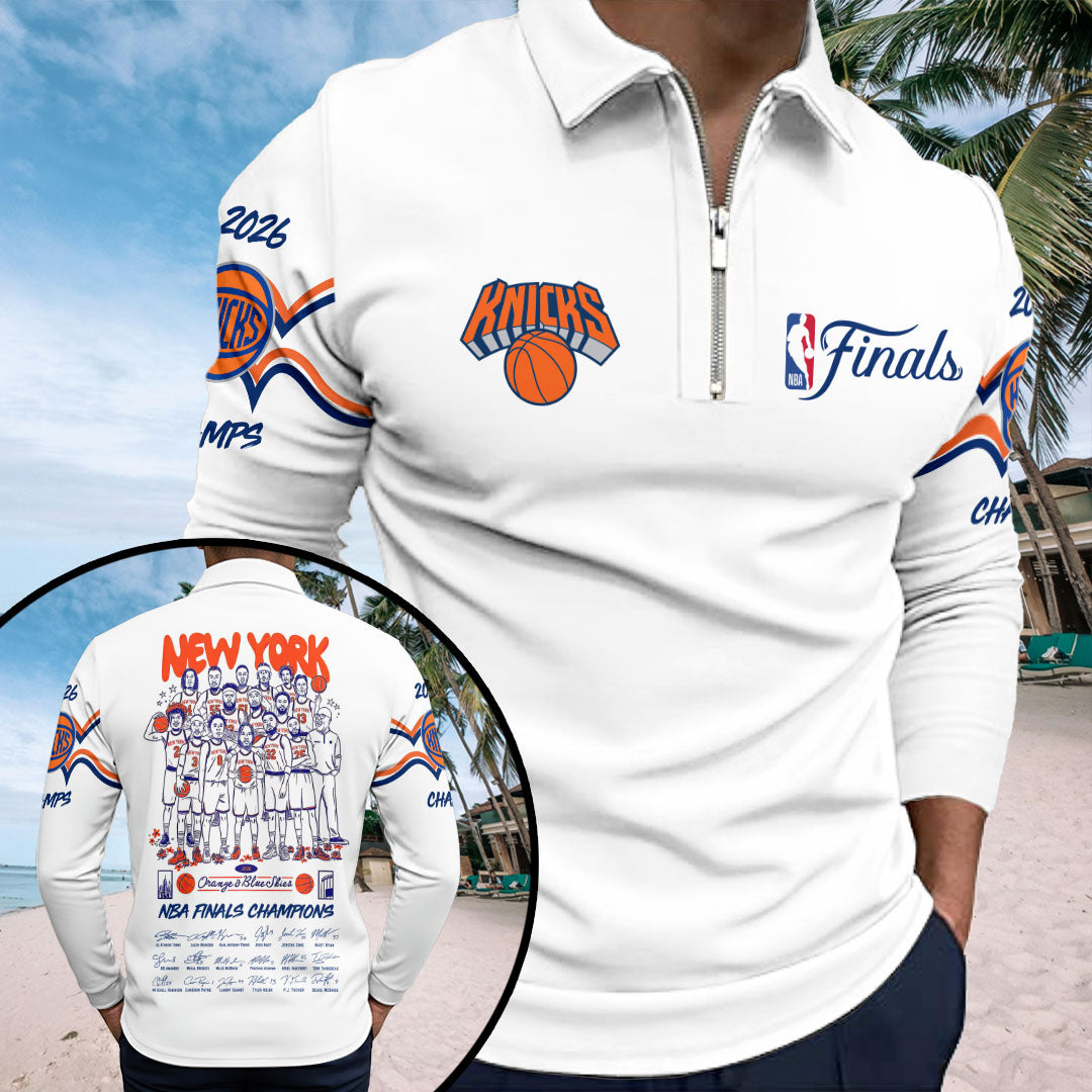New York Knicks 2026 NBA Finals Champions Zip Polo Shirt – HOATT19245