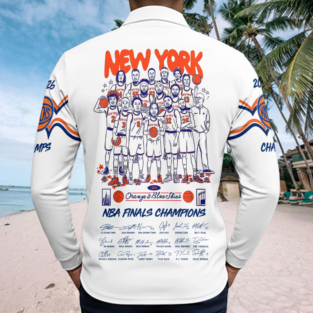 New York Knicks 2026 NBA Finals Champions Zip Polo Shirt – HOATT19245