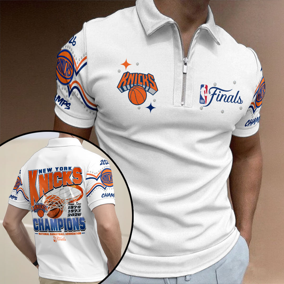 New York Knicks 2026 NBA Finals Champions Zip Polo Shirt – HOATT19246