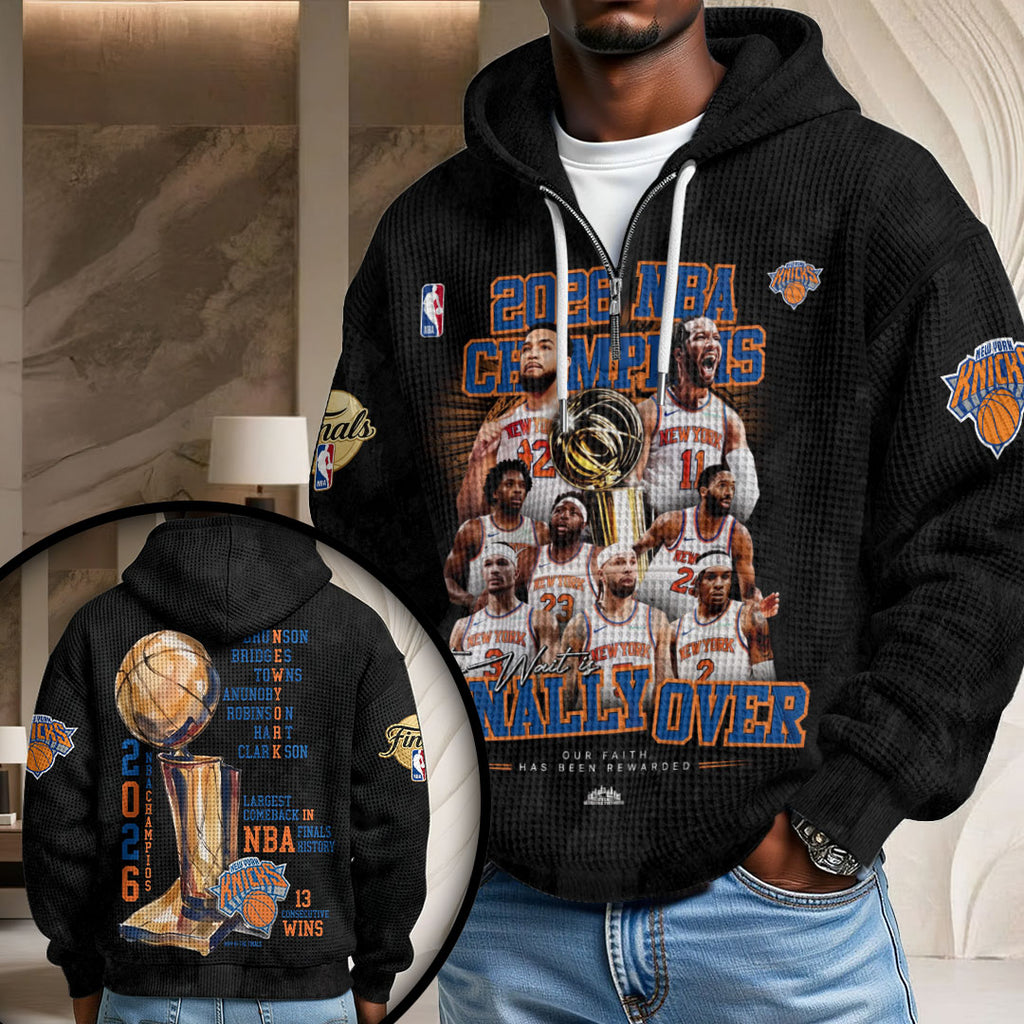 New York Knicks NBA Champions 2026 3D Unisex Waffle Hoodie – TMTHU8558