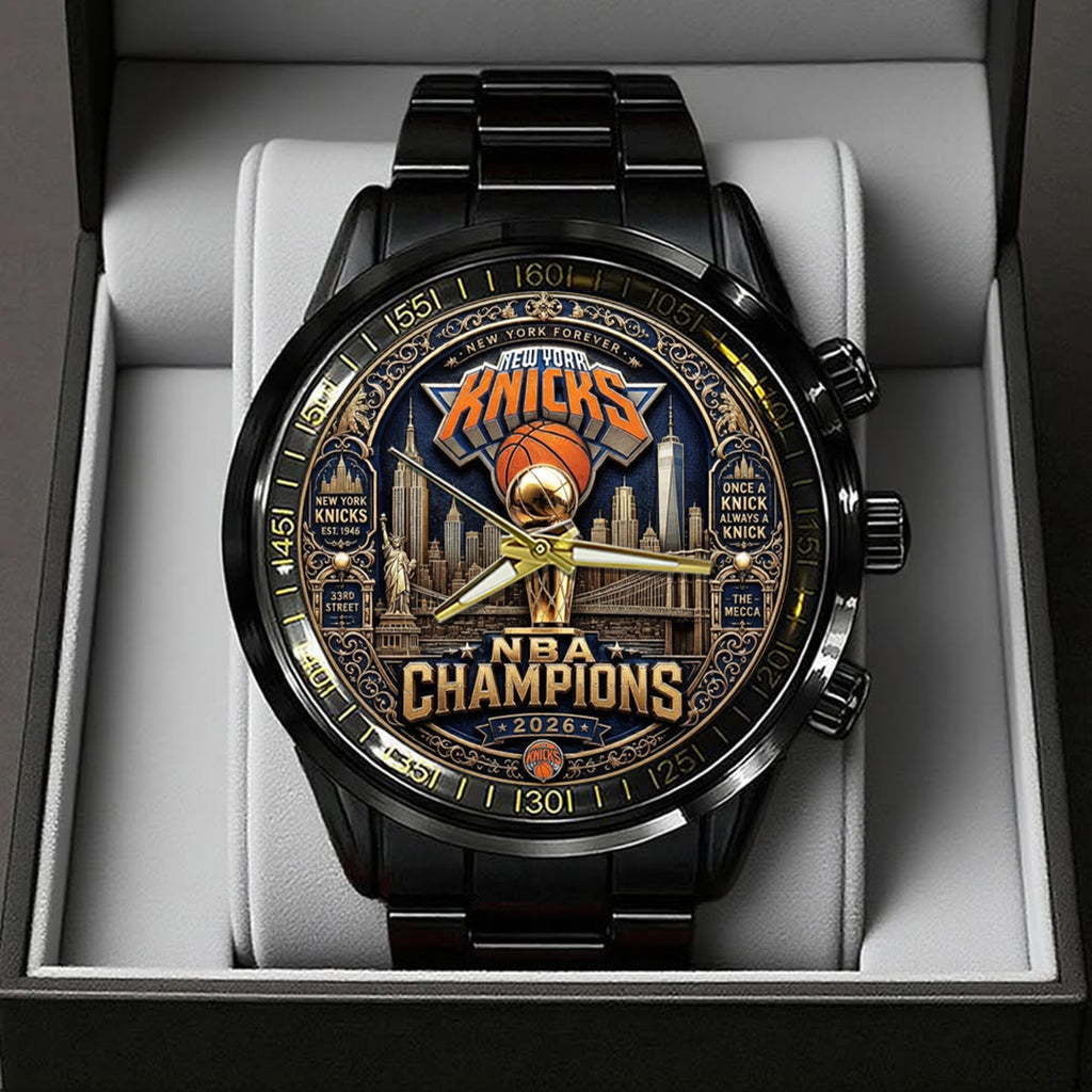 New York Knicks NBA Finals Champions 2026 Black Stainless Steel Watch – TANTN24141