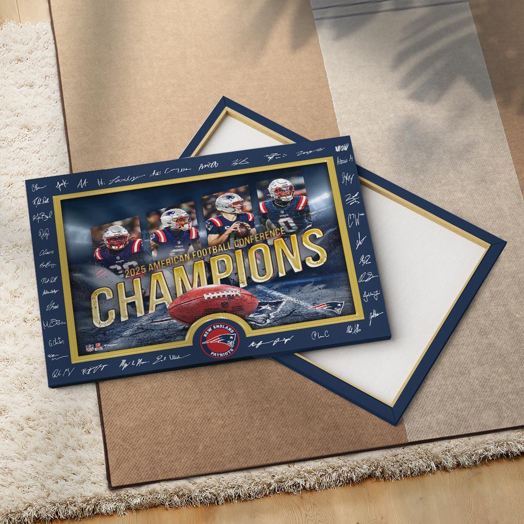 New England Patriots 2025 AFC Champions Rectangle Canvas With Inner Frame – HOATT15901