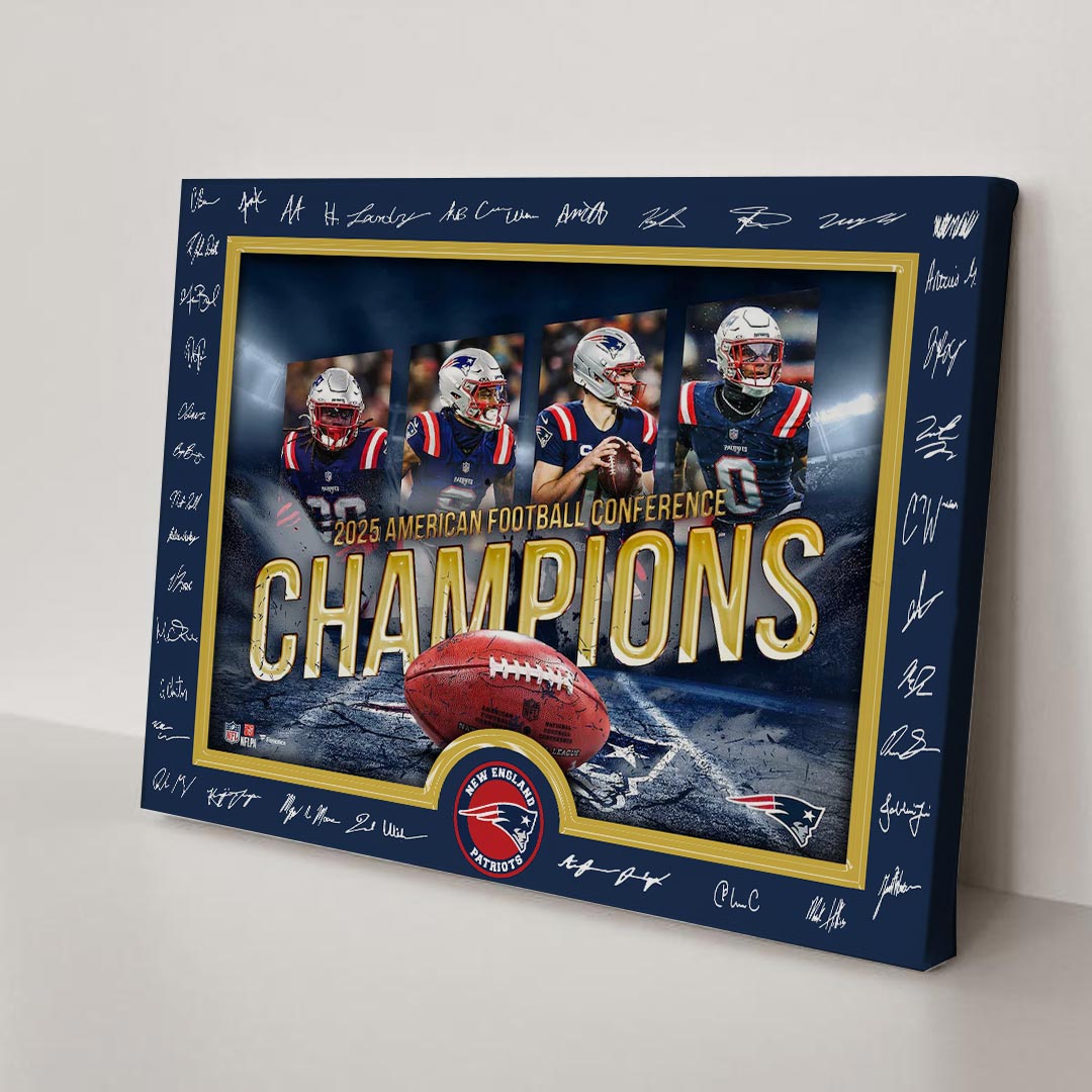 New England Patriots 2025 AFC Champions Rectangle Canvas With Inner Frame – HOATT15901