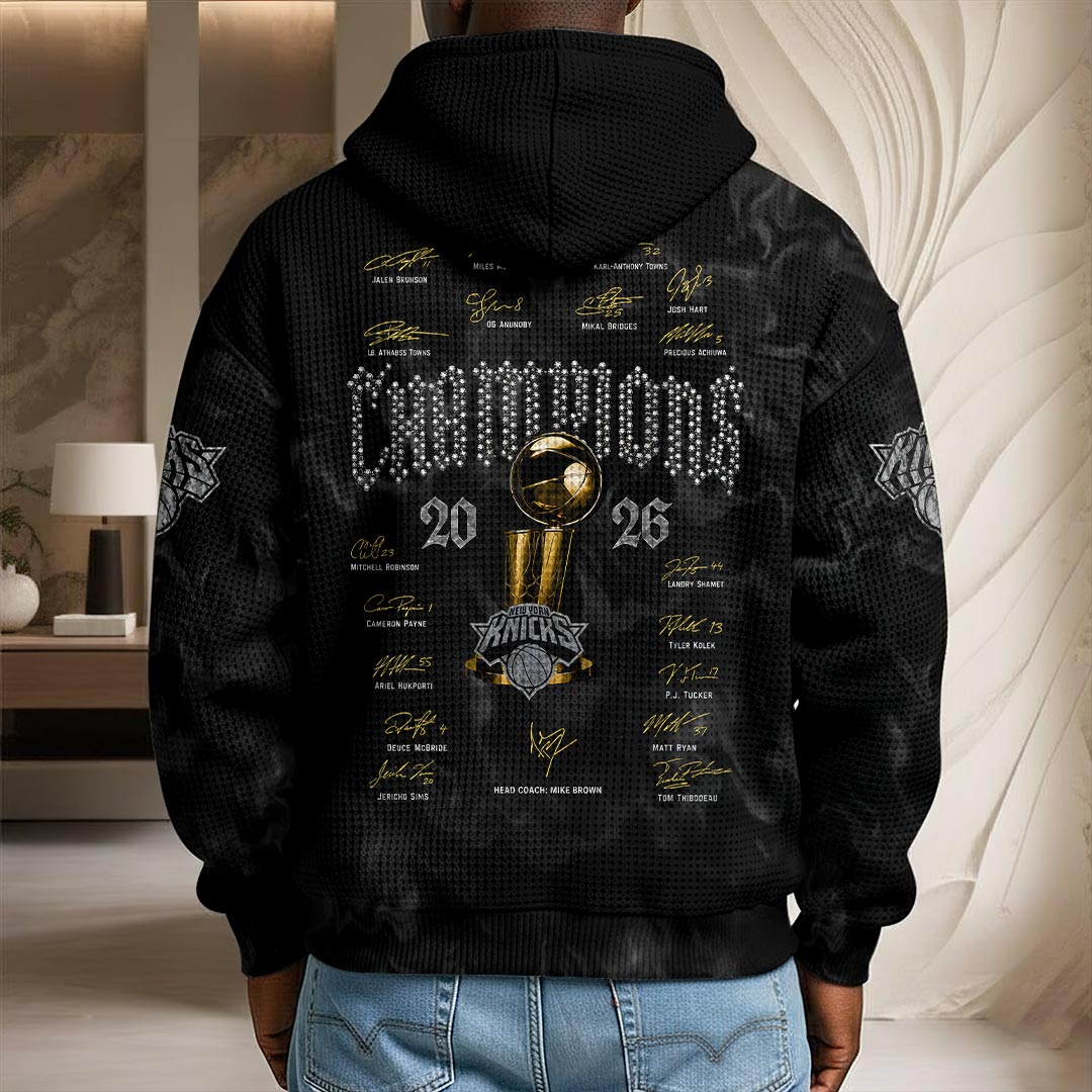 New York Knicks 2026 NBA Finals Champions 3D Unisex Waffle Hoodie – HOATT19496