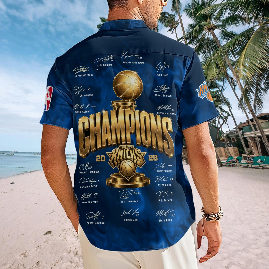 New York Knicks 2026 NBA Finals Champions Short Sleeve Button-Down Shirt – HOATT19122