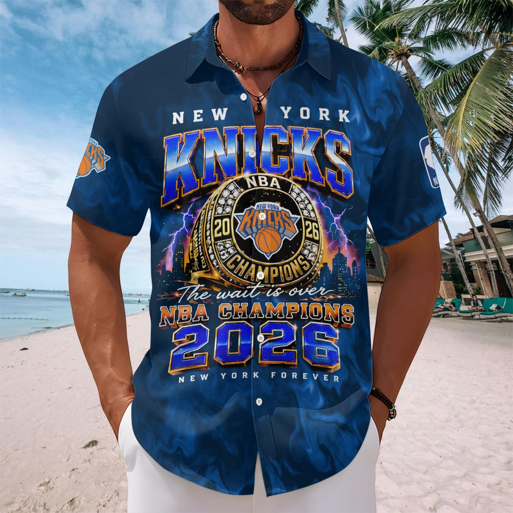 New York Knicks 2026 NBA Finals Champions Short Sleeve Button-Down Shirt – HOATT19165