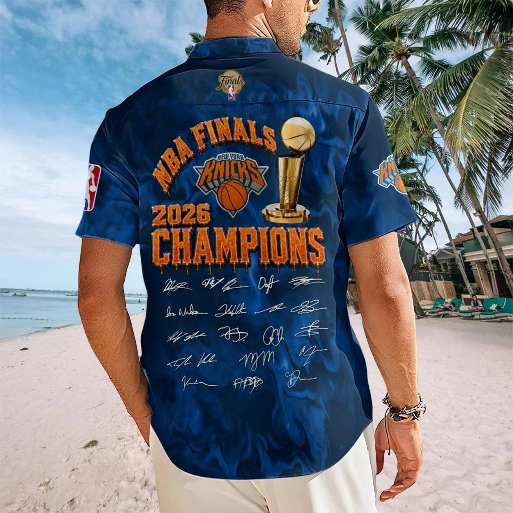 New York Knicks 2026 NBA Finals Champions Short Sleeve Button-Down Shirt – HOATT20715