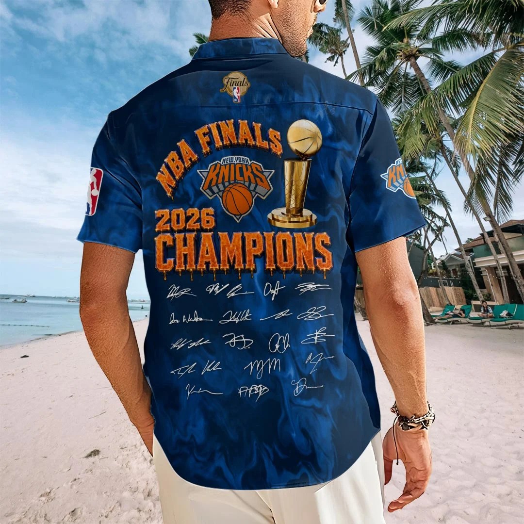 New York Knicks 2026 NBA Finals Champions Short Sleeve Button-Down Shirt – HOATT20715