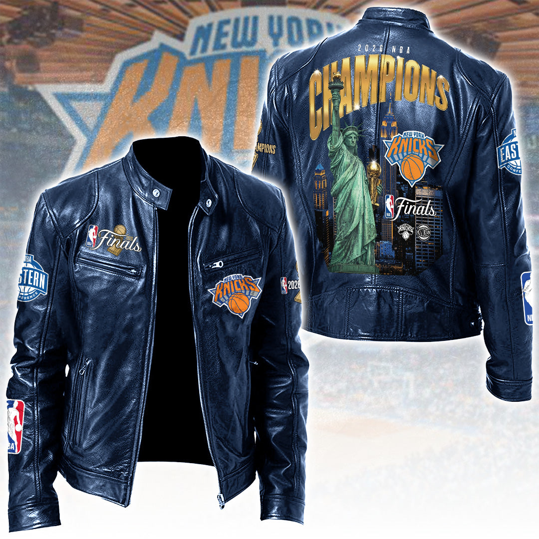 New York Knicks NBA Finals Champions 2026 Motorcycle Leather Jacket – TANTN24323