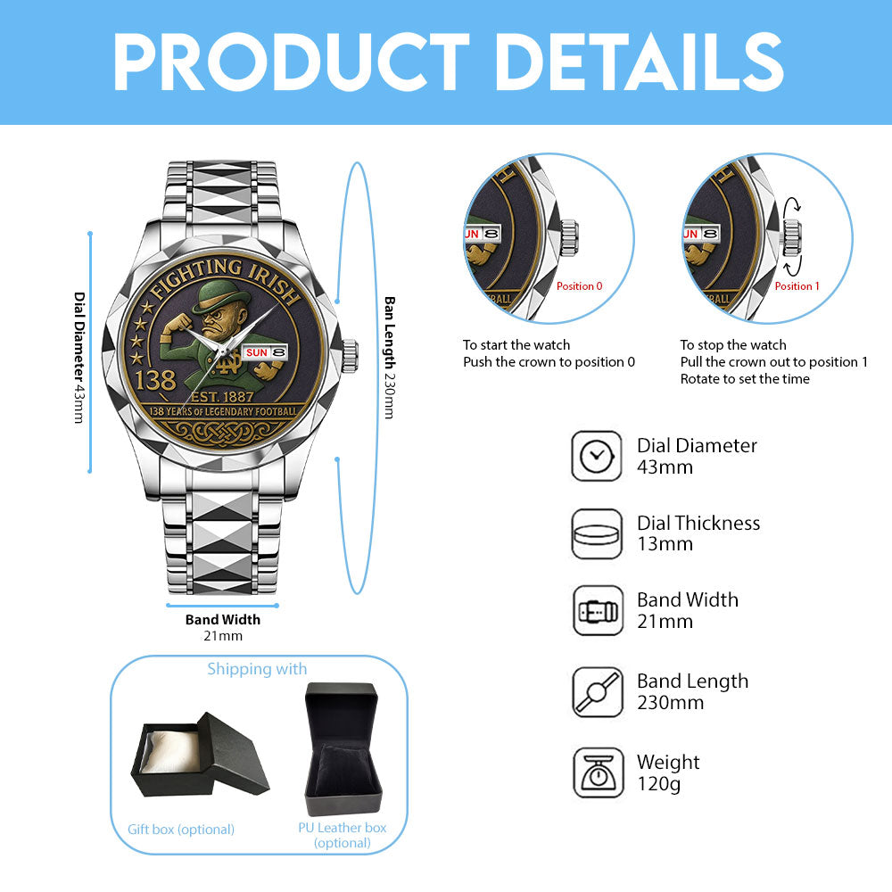 Notre Dame Fighting Irish Football 138th Anniversary Alloy Luxury Quartz Watch – MAITM12943