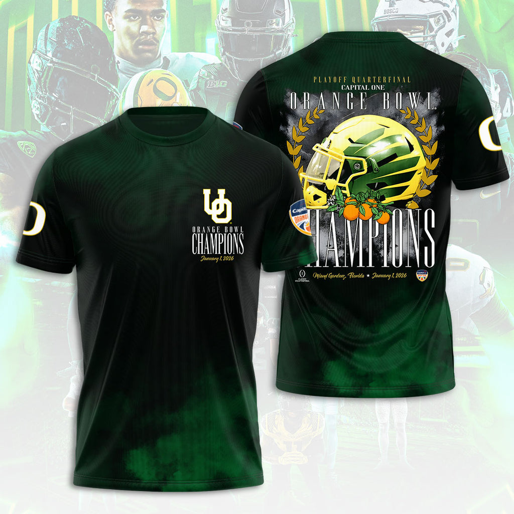 Oregon Ducks Football 2026 Orange Bowl Champions 3D Apparel – HOATT15483