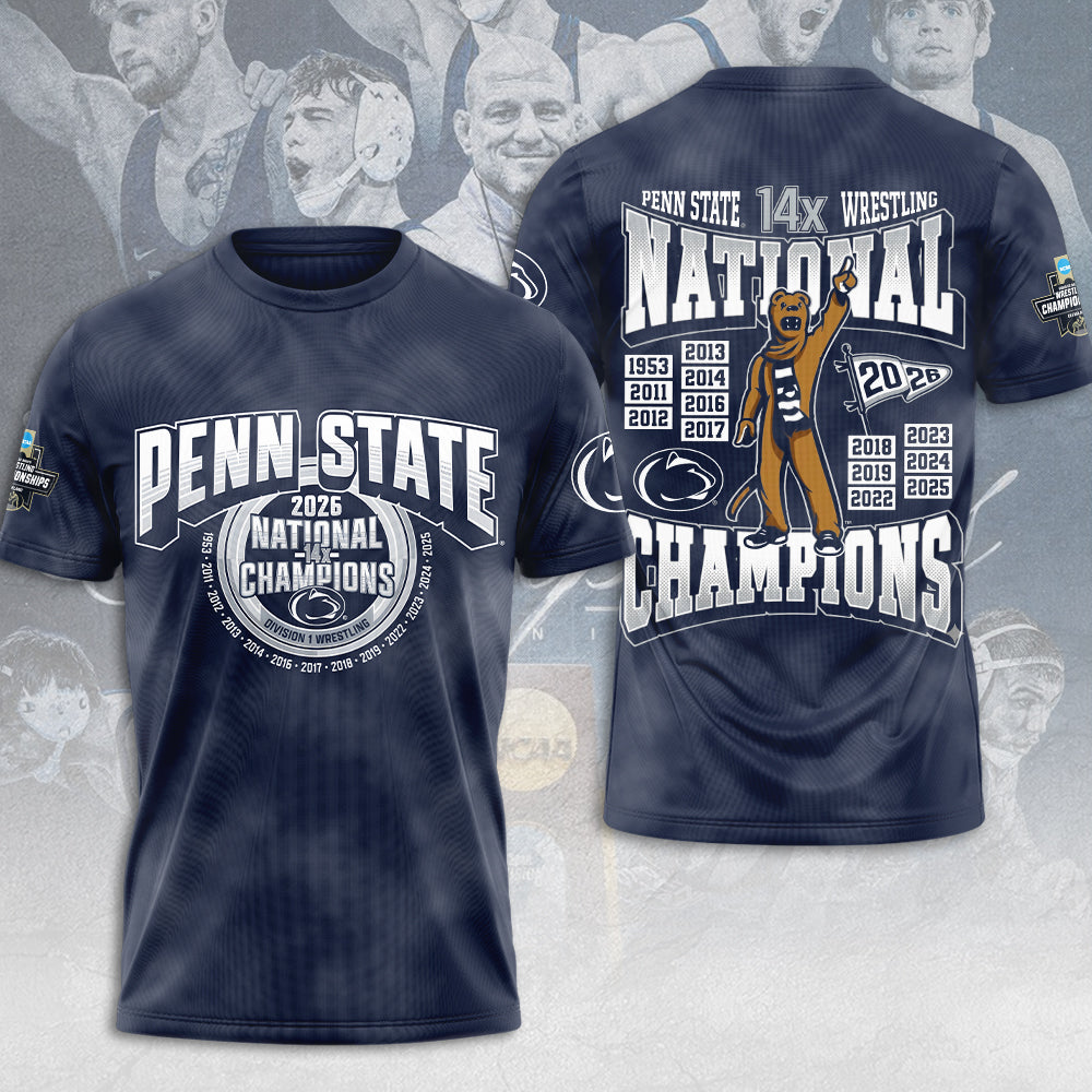 Penn State Nittany Lions Wrestling 2026 National Champions 3D Apparel – MAITM15241