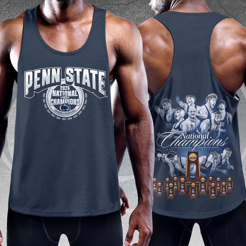 Penn State Nittany Lions Wrestling 2026 National Champions Y-Back Muscle Tank Top – HOATT17095
