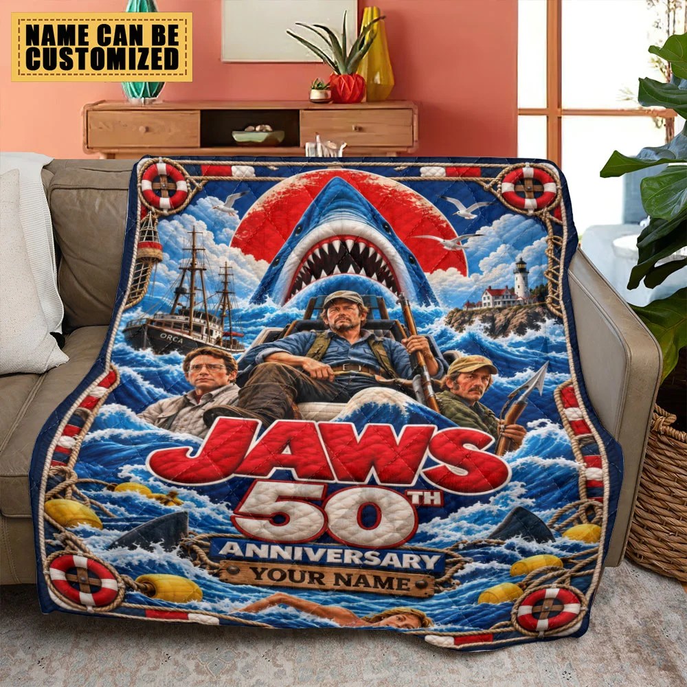 Personalized Jaws 50th Anniversary Quilt Blanket – TMTHU9934