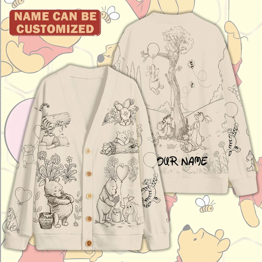 Personalized Winnie-the-Pooh 100th Anniversary Knitted V-neck Cardigan – TMTHU8834