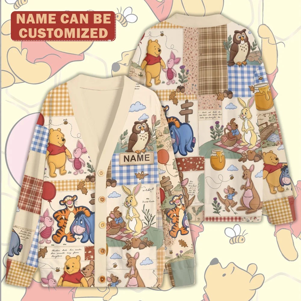Personalized Winnie-the-Pooh Knitted V-neck Cardigan – TMTHU9318