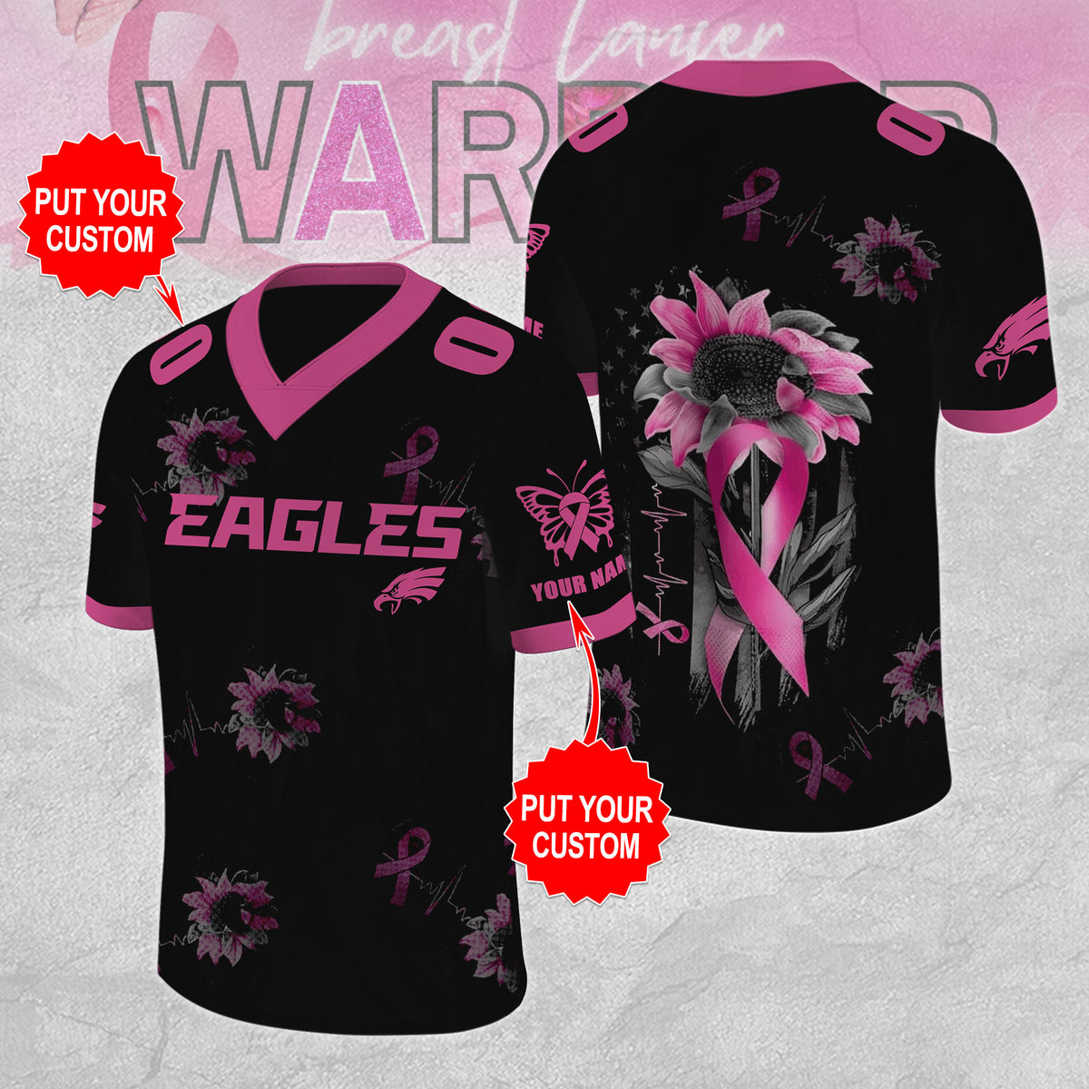 Personalized Philadelphia Eagles x Breast Cancer Awareness 3D Football Jersey – MAITM12860