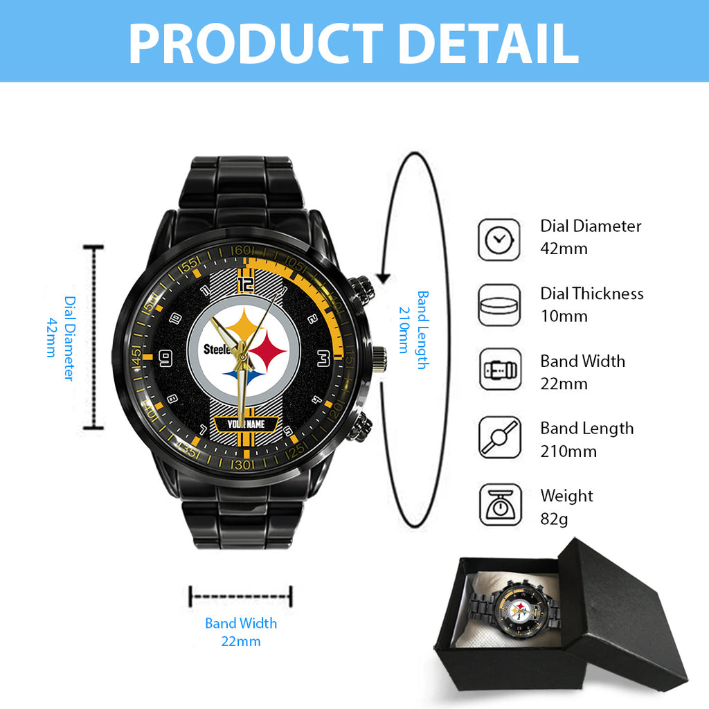 Personalized Pittsburgh Steelers Black Stainless Steel Watch – TANTN16033