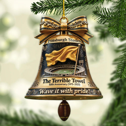 Pittsburgh Steelers 50th Anniversary The Terrrible Towel Custom Shape 2-sided Acrylic Ornament – MAITM13958