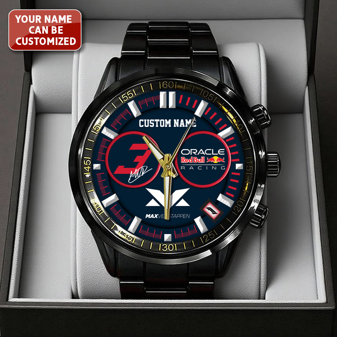 Personalized Red Bull Racing x Max Verstappen Black Stainless Steel Watch – TANTN21372