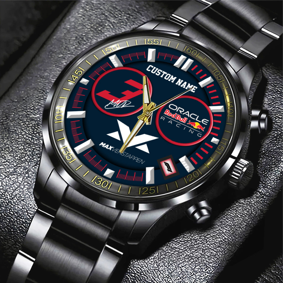 Personalized Red Bull Racing x Max Verstappen Black Stainless Steel Watch – TANTN21372