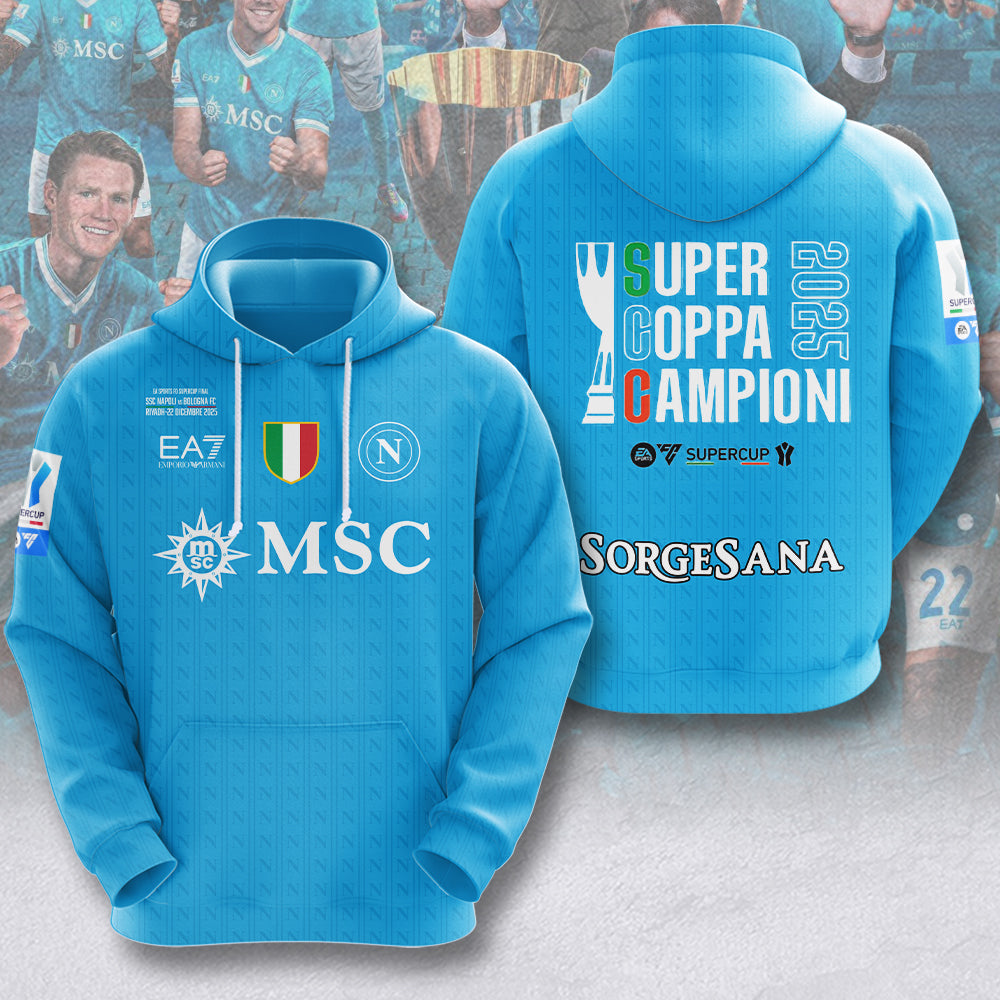 S.S.C. Napoli 2025 Italian Super Cup Champions 3D Apparel – MAITM14191