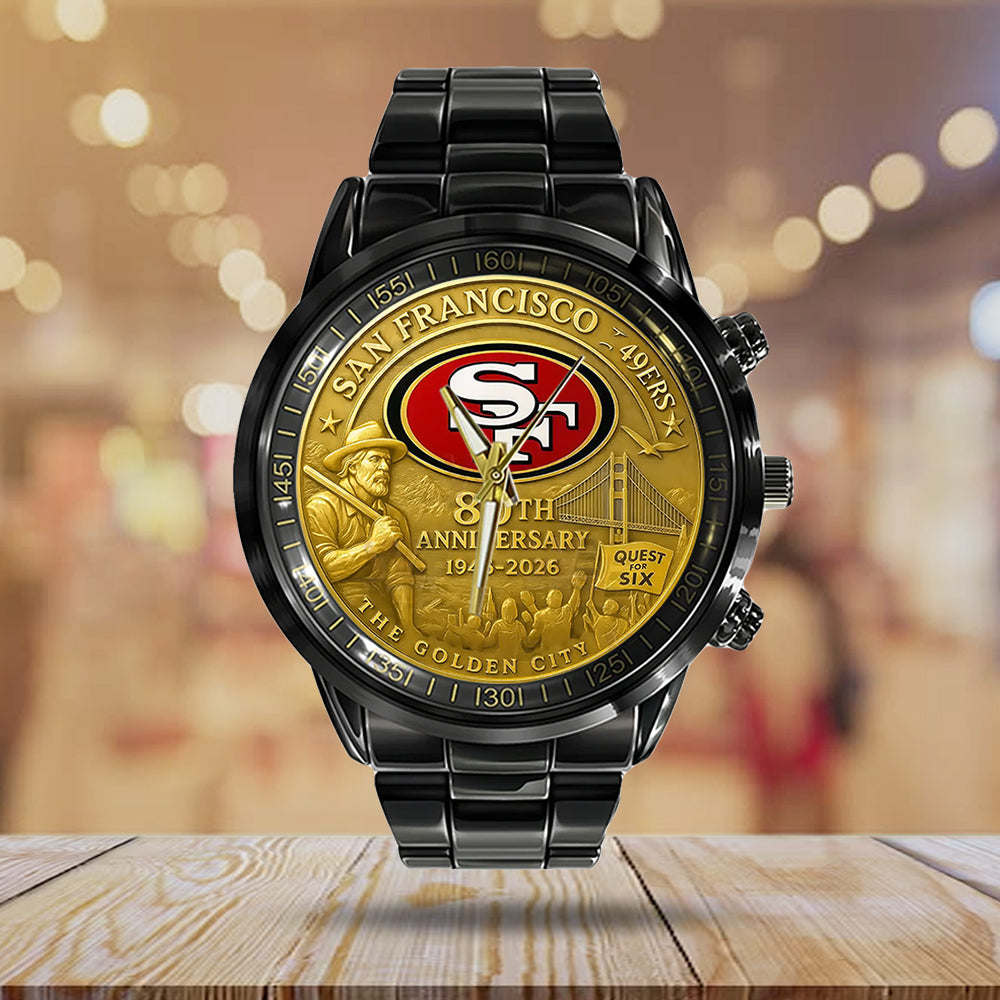 San Francisco 49ers 2026 Anniversary Black Stainless Steel Watch – TANTN16989