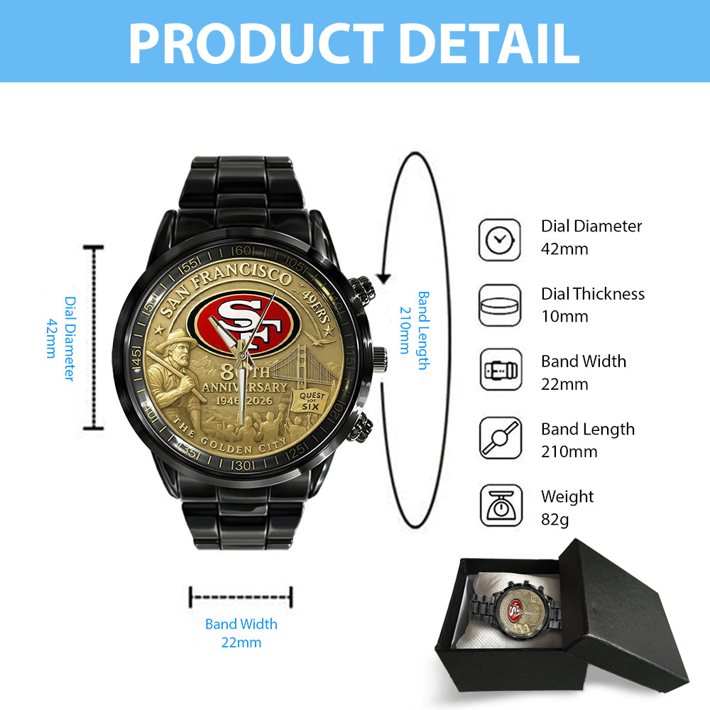 San Francisco 49ers 2026 Anniversary Black Stainless Steel Watch – TANTN16989
