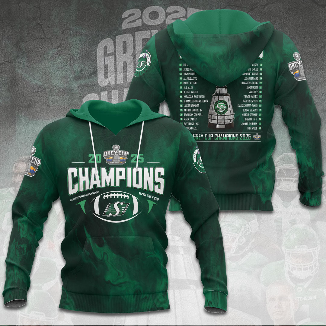 Saskatchewan Roughriders 2025 Grey Cup Champions 3D Apparel – TANTN18825