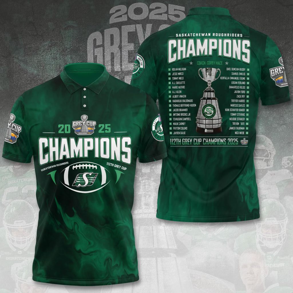 Saskatchewan Roughriders 2025 Grey Cup Champions 3D Apparel – TANTN18825