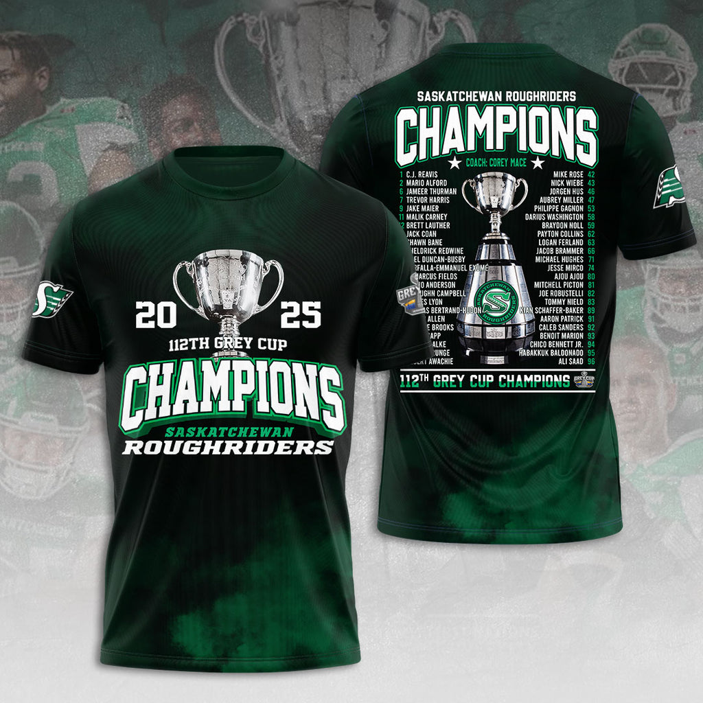 Saskatchewan Roughriders 2025 Grey Cup Champions 3D Apparel – HOATT14698