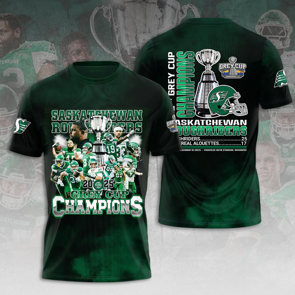 Saskatchewan Roughriders 2025 Grey Cup Champions 3D Apparel – HOATT14726