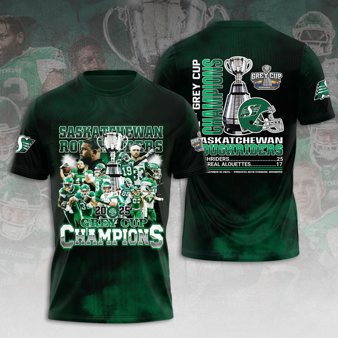 Saskatchewan Roughriders 2025 Grey Cup Champions 3D Apparel – HOATT14726