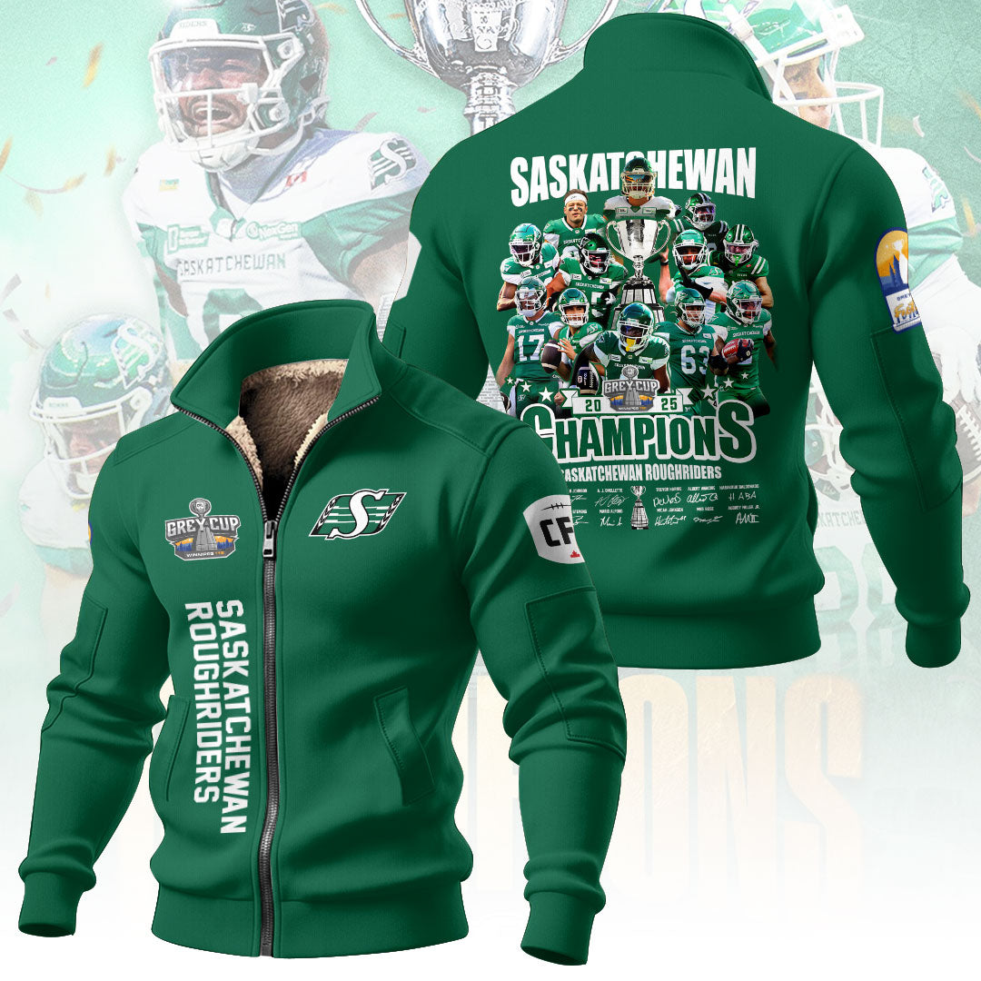Saskatchewan Roughriders 2025 Grey Cup Champions Thick Knit Fleece Jacket – MAITM13912