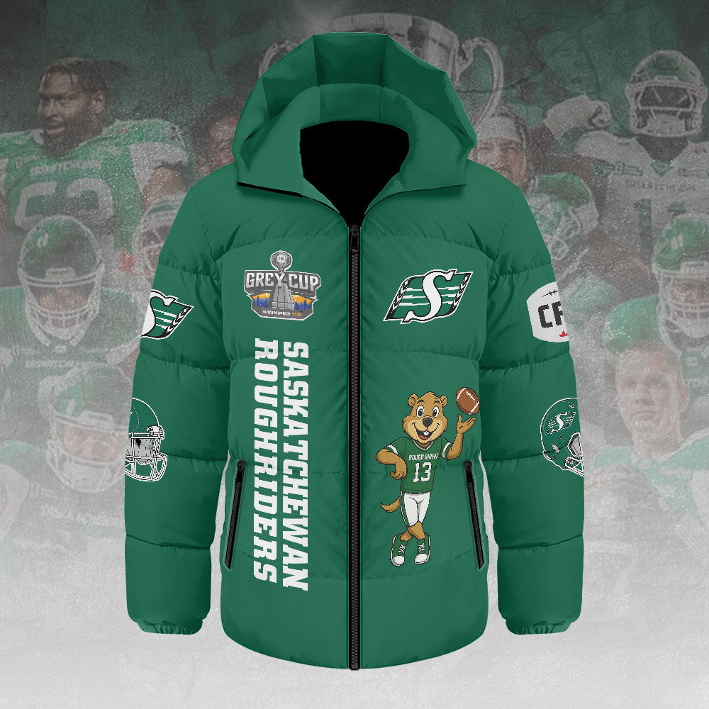 Saskatchewan Roughriders 2025 Grey Cup Champions Thickened Down Hooded Jacket – HOATT14949