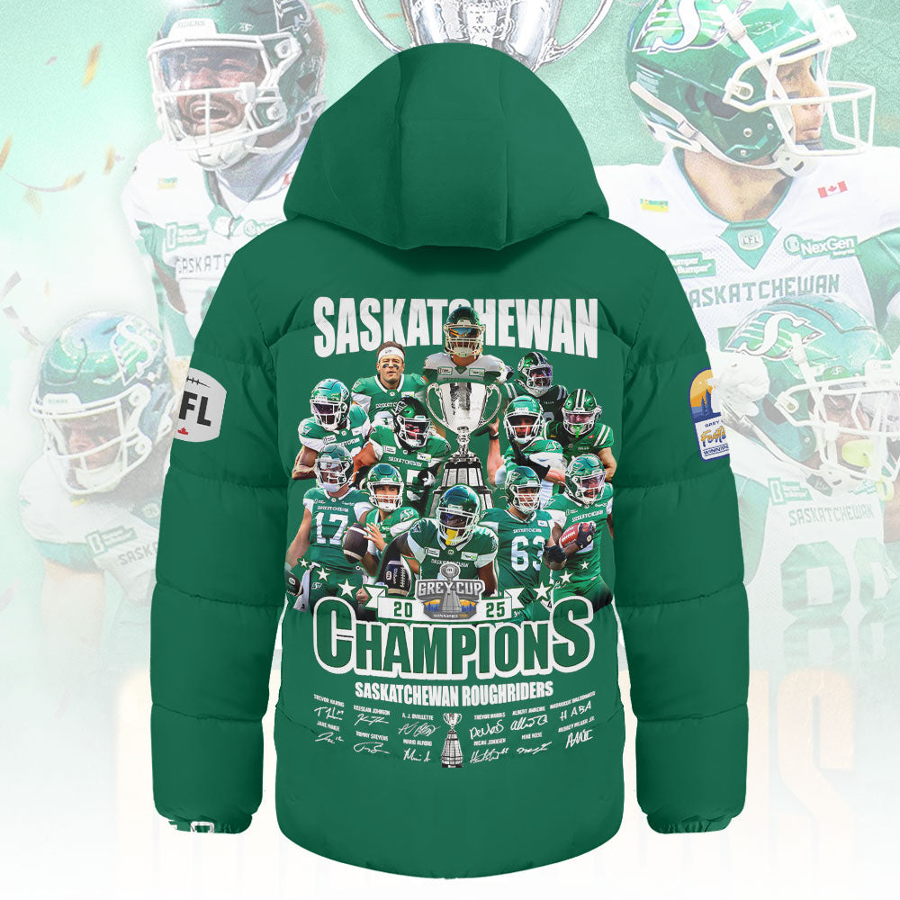 Saskatchewan Roughriders 2025 Grey Cup Champions Thickened Down Hooded Jacket – MAITM13885